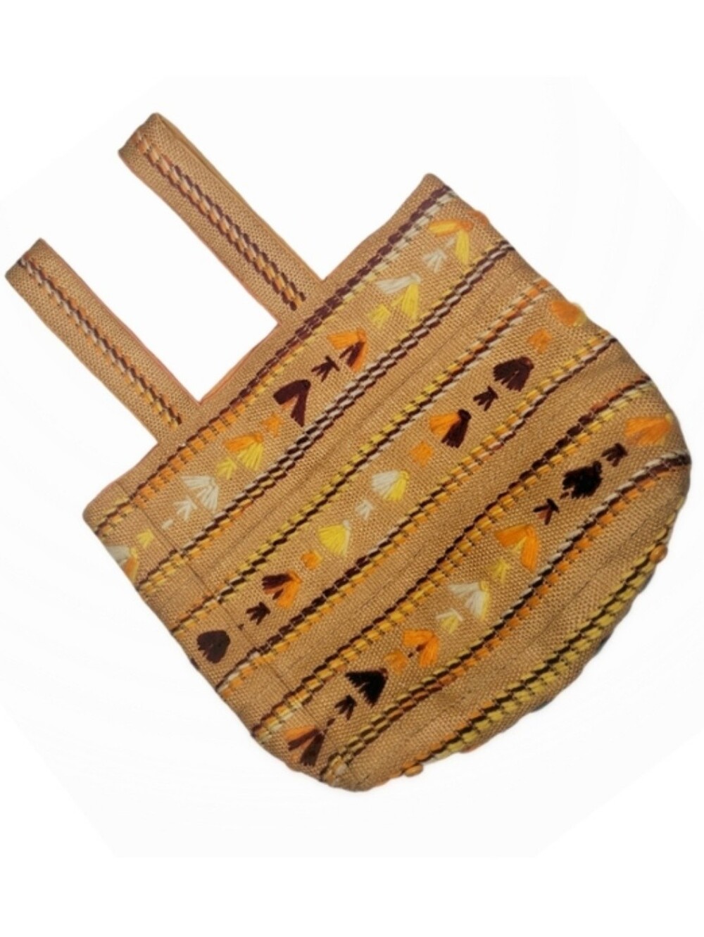 VINTAGE Handmade Boho Embroidered Burlap Tote